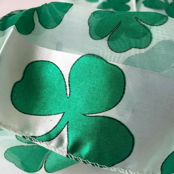 Green Satin Irish Celtic Shamrock Scarf White St. Patricks Day Chiffon 57" X 8" - Picture 3 of 9